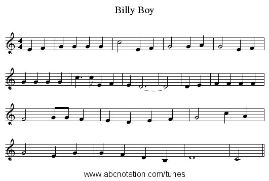 Billy Boy - staff notation