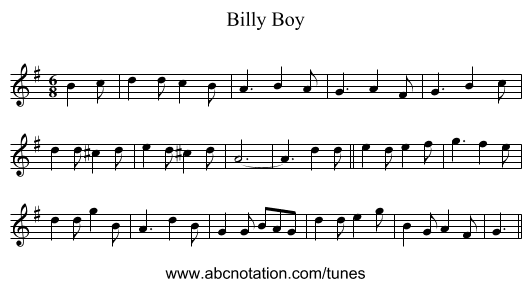 Billy Boy - staff notation