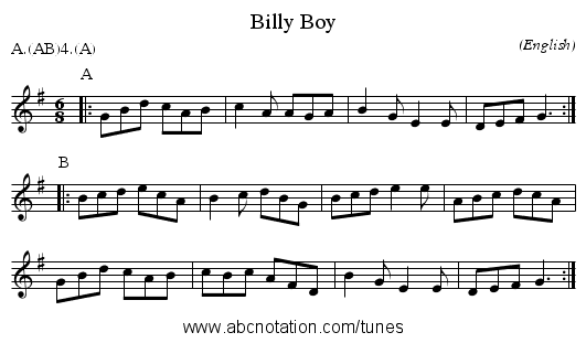 Billy Boy - staff notation