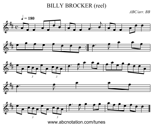 BILLY BROCKER (reel) - staff notation