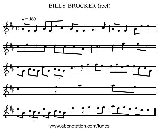 BILLY BROCKER (reel) - staff notation