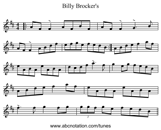Billy Brocker's - staff notation