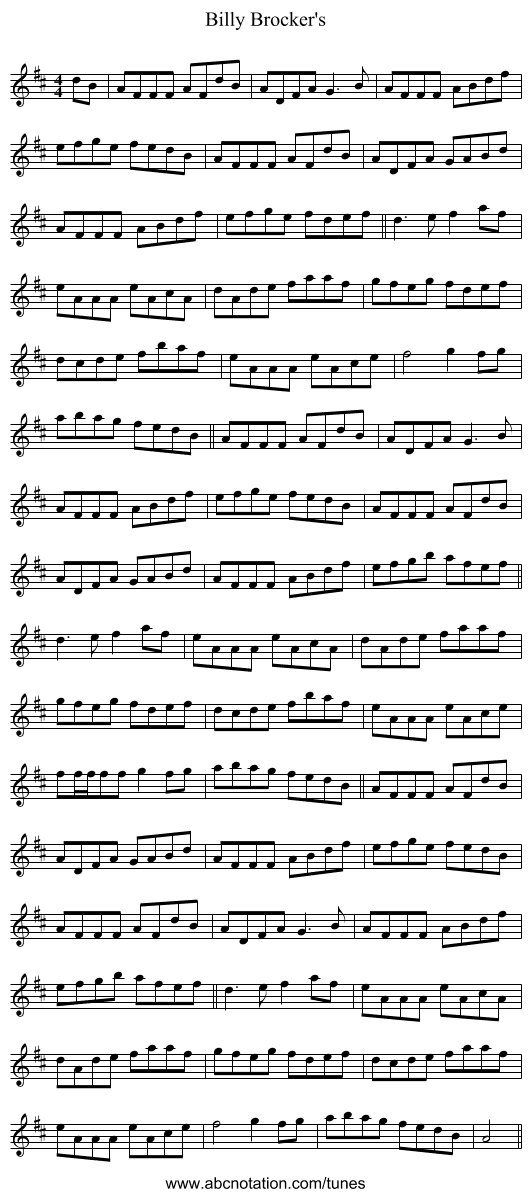 Billy Brocker's - staff notation