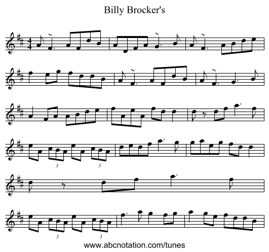 Billy Brocker's - staff notation