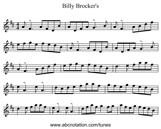 Billy Brocker's - staff notation