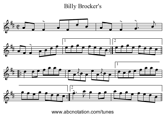 Billy Brocker's - staff notation