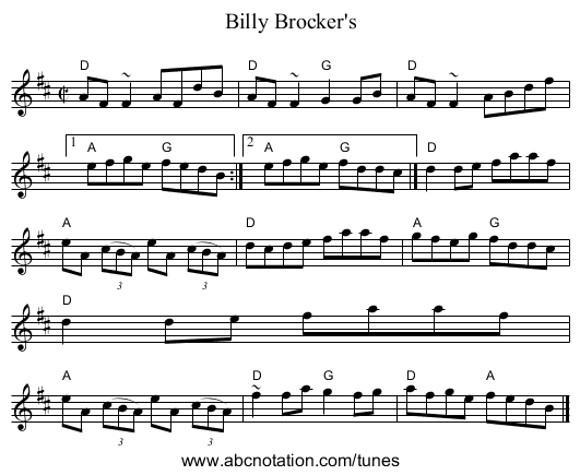 Billy Brocker's - staff notation