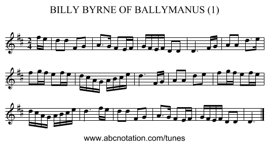 BILLY BYRNE OF BALLYMANUS (1) - staff notation