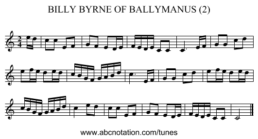 BILLY BYRNE OF BALLYMANUS (2) - staff notation