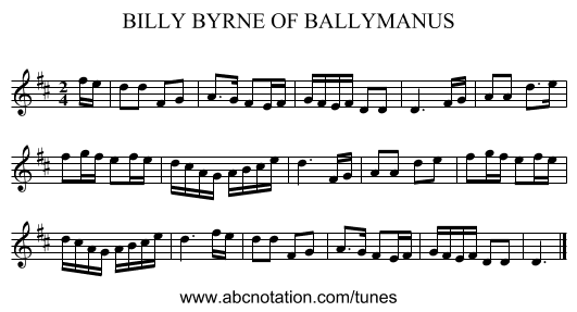 BILLY BYRNE OF BALLYMANUS - staff notation