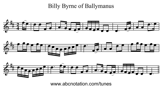Billy Byrne of Ballymanus - staff notation