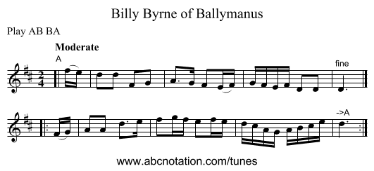 Billy Byrne of Ballymanus - staff notation
