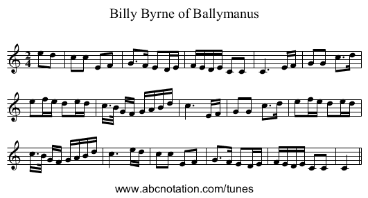 Billy Byrne of Ballymanus - staff notation