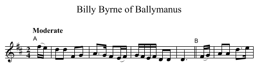 Billy Byrne of Ballymanus - staff notation