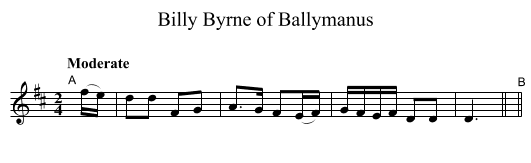 Billy Byrne of Ballymanus - staff notation