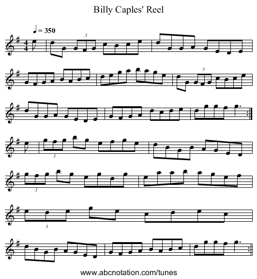 Billy Caples' Reel - staff notation