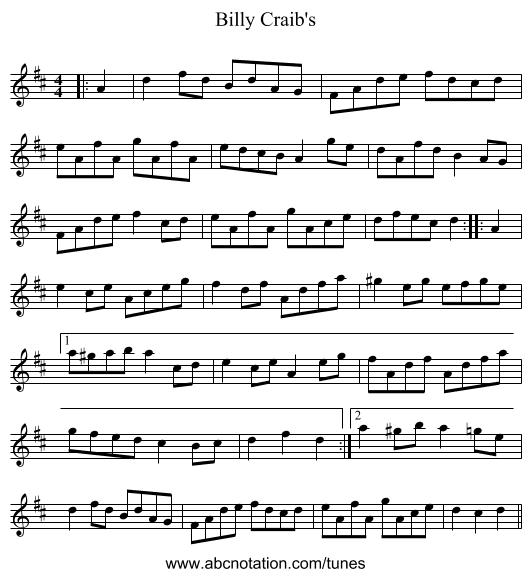 Billy Craib's - staff notation