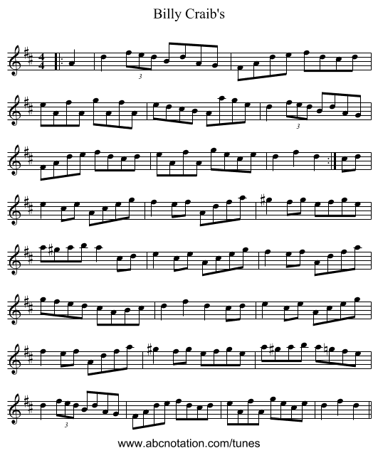 Billy Craib's - staff notation