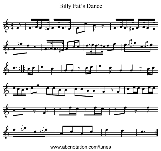 Billy Fat’s Dance - staff notation