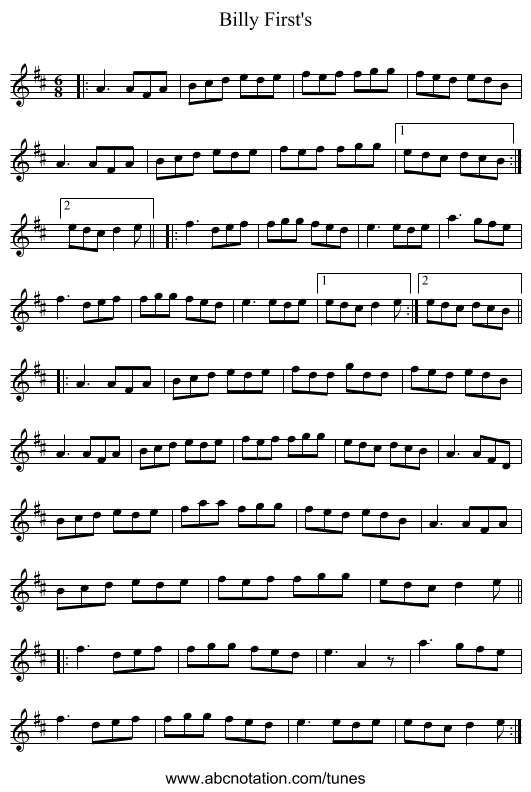 Billy First's - staff notation