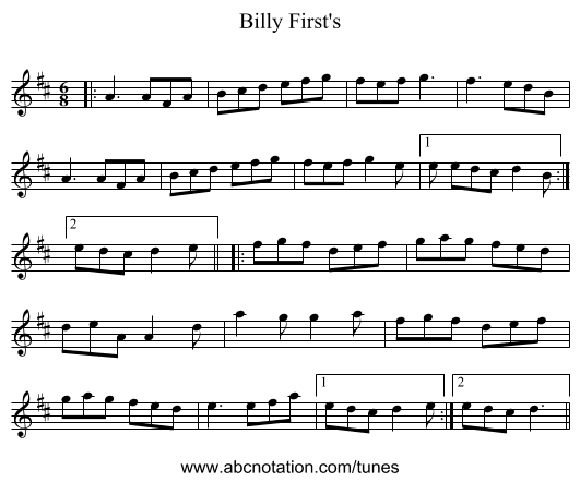 Billy First's - staff notation