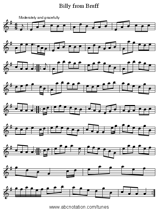 Billy from Bruff - staff notation