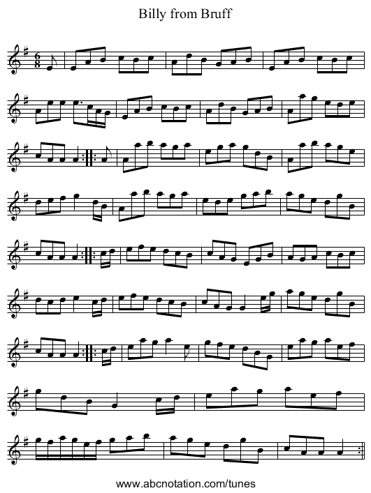 Billy from Bruff - staff notation