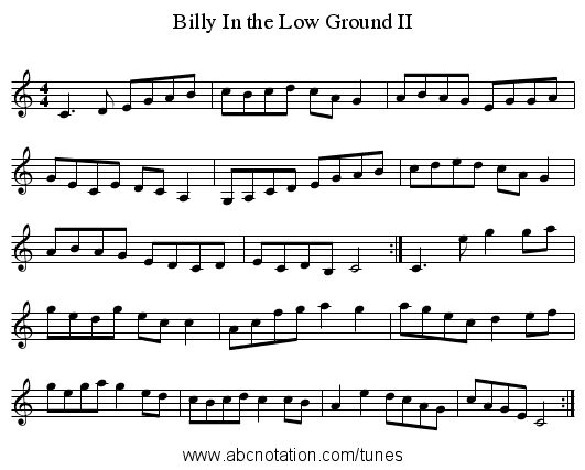 Billy In the Low Ground II - staff notation