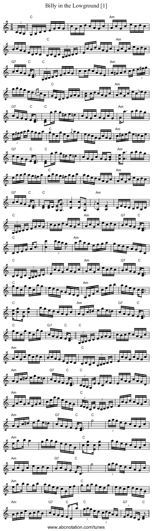 Billy in the Lowground [1] - staff notation