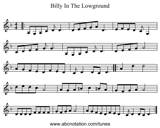 Billy In The Lowground - staff notation
