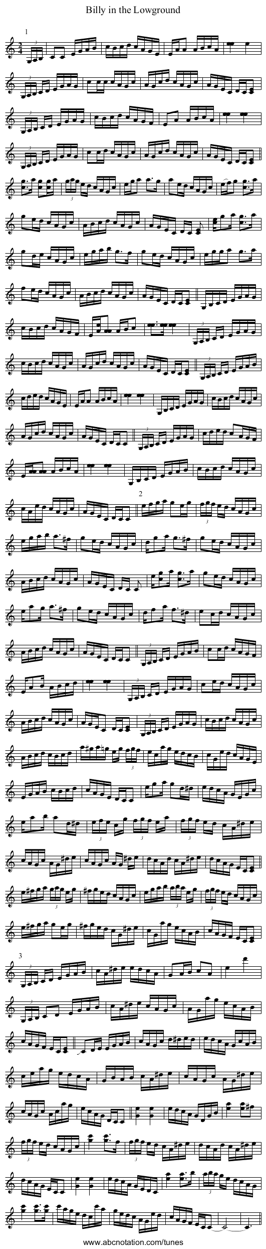 Billy in the Lowground - staff notation