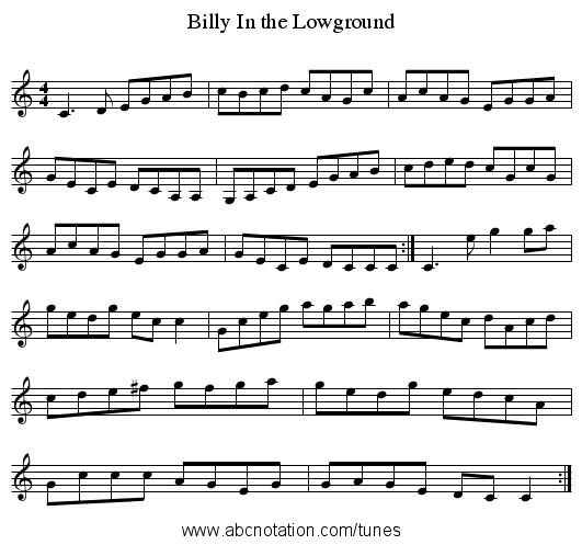 Billy In the Lowground - staff notation