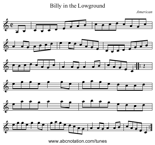 Billy in the Lowground - staff notation