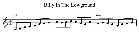 Billy In The Lowground - staff notation