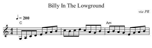 Billy In The Lowground - staff notation