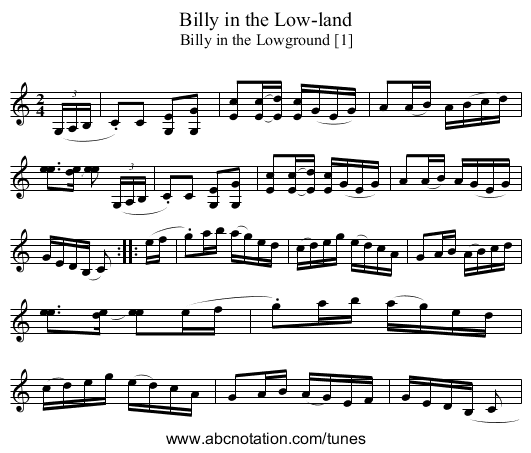 Billy in the Low-land - staff notation