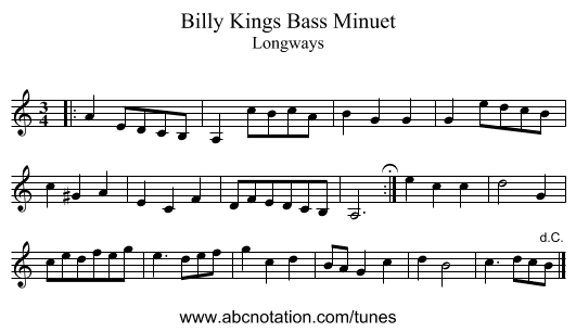 Billy Kings Bass Minuet - staff notation
