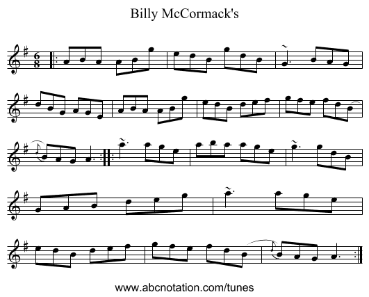 Billy McCormack's - staff notation