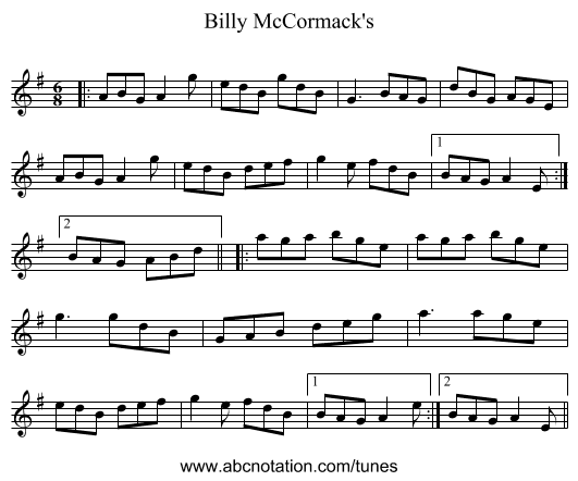 Billy McCormack's - staff notation