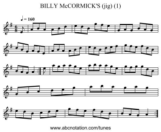 BILLY McCORMICK'S (jig) (1) - staff notation