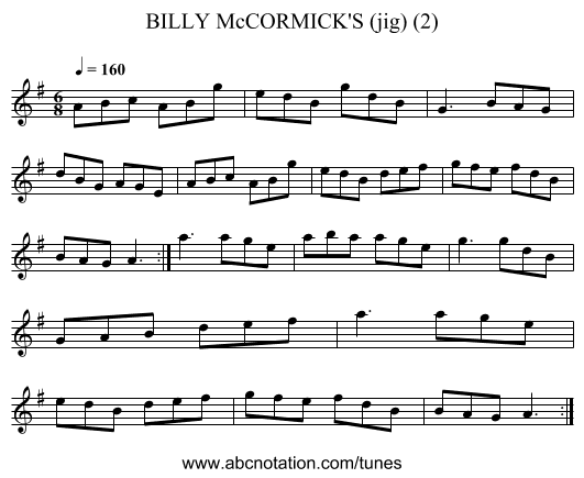 BILLY McCORMICK'S (jig) (2) - staff notation