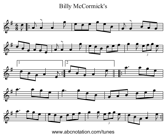 Billy McCormick's - staff notation