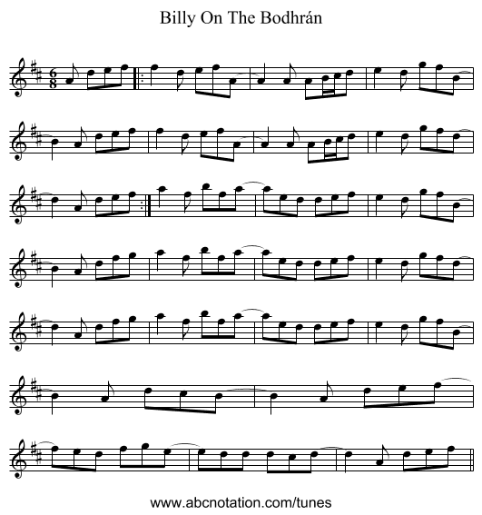 Billy On The Bodhrán - staff notation