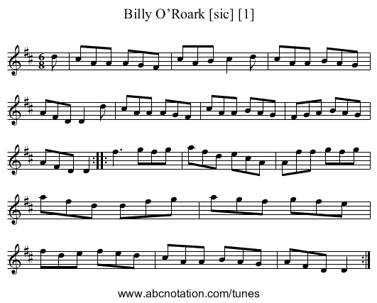 Billy O’Roark [sic] [1] - staff notation