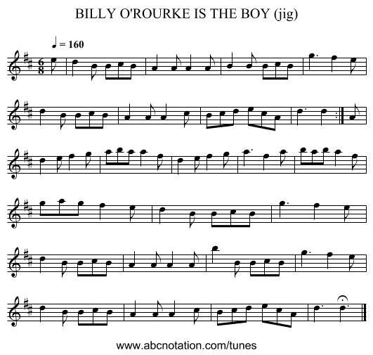 BILLY O'ROURKE IS THE BOY (jig) - staff notation