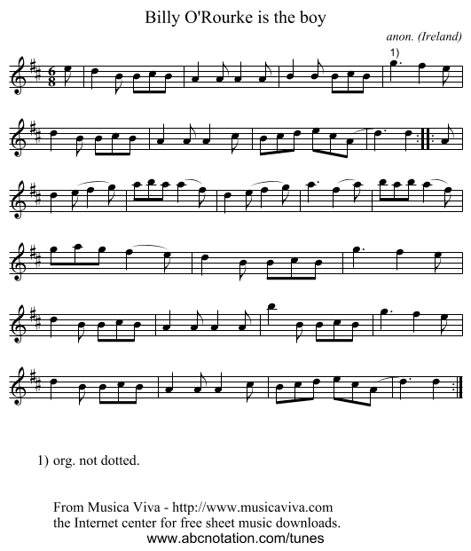 Billy O'Rourke is the boy - staff notation