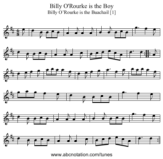 Billy O'Rourke is the Boy - staff notation