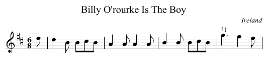 Billy O'rourke Is The Boy - staff notation