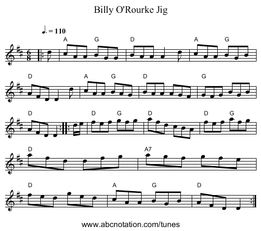 Billy O'Rourke Jig - staff notation