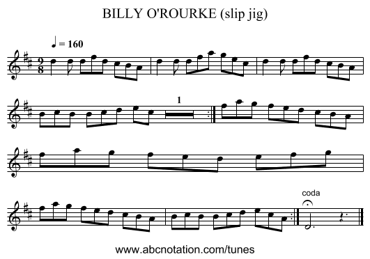 BILLY O'ROURKE (slip jig) - staff notation